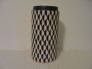 Vintage Black And White Geometric Design Pottery Vase Marked U Sweden 4351