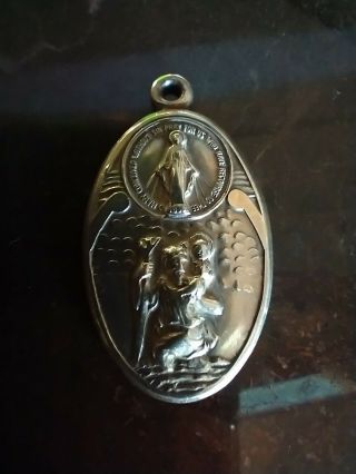 Vintage Catholic Sterling Silver Mary St Christopher Religious Medal