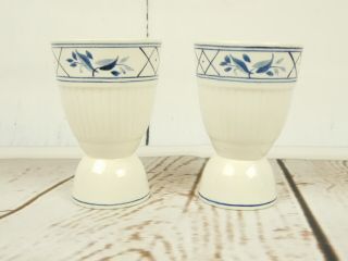 Set Of 2 Adams England Navy Blue And White Egg Cups Coddlers Made In England