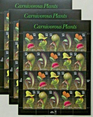 Three X 20 = 60 Of Carnivorous Plants 34¢ Us Usa Postage Stamps.  Sc 3528 - 3531