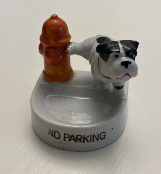 Vintage No Parking Bull Dog Peeing On Fire Hydrant Ceramic Ash Tray