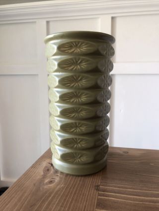 Mccoy Floraline Pottery Atomic Starburst Star Green Vase 8.  25” 400