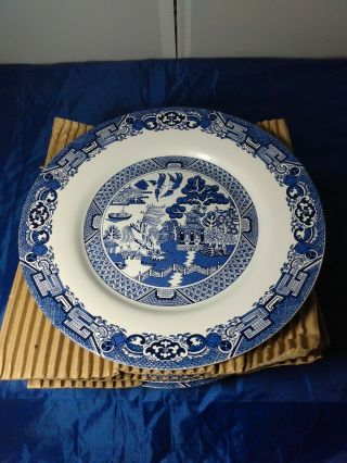 (4) Royal Cuthbertson Blue Willow Rimmed Salad Plate Blue White China Dinnerware
