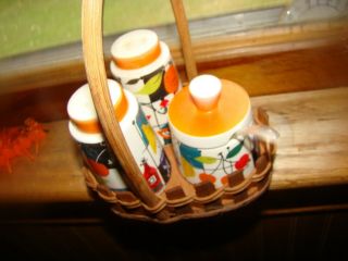5 Piece Vintage Goebel Salt Pepper Shakers & Basket W Germany Mid Century Modern