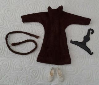 Vintage Sindy Doll Brown Coffee Party Dress With Belt And Shoes