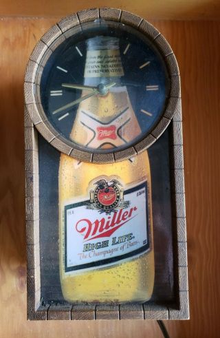 Vintage Miller High Life Light Up Beer Bottle Clock - Counter Top Or Bar Top.