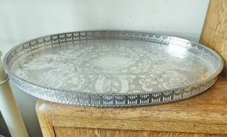 Lovely Vintage 1930s Sheffield Silver Plated Oval Pierced Gallery Butlers Tray