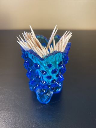 Vintage Fenton Hobnail Toothpick Holder - Deep Iridescent Blue - Htf