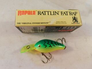 Rapala Rattlin Fat Rap Fishing Lure Ireland 3 1/4 In Vg Rfr - 5ft Green Yellow