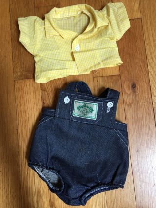 Vtg 1983 Coleco Cabbage Patch Kids Clothes: Denim Overalls & Yellow Plaid Shirt