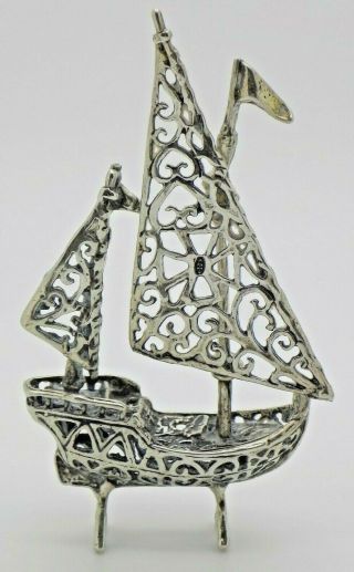 Vintage Solid Silver Italian Made Perforated Large Ship Miniature Stamp Figurine