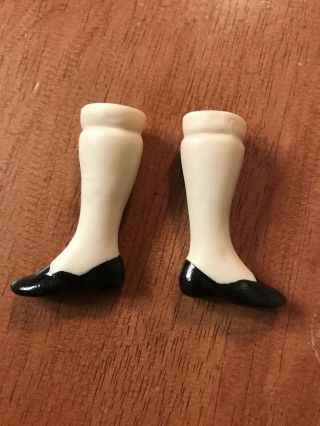 Vintage Porcelain Bisque Boudoir Doll Legs 1 3/4” Flat Shoe Parts Restore Repair