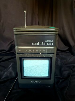 Vintage Sony Mega Watchman Black White Tv Fm Am Receiver Fd - 500 Charcoal