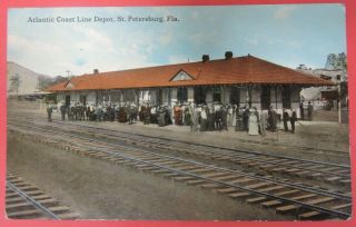 Antique Vtg Postcard - Atlantic Coast Line Railroad Depot - St Petersburg Florida
