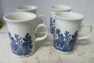 1 Vintage Set Of 4 Churchill Blue Willow China Tall Coffee Mugs Made In England