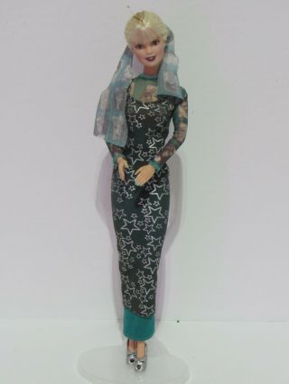 Vintage Barbie Doll Hollywood Nails Clothes Outfit Mattel Green Star Gown