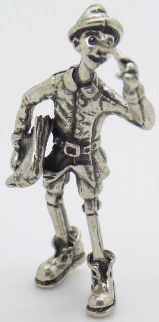 Vintage Solid Silver Italian Made Pinocchio Miniature Hallmarked Figurine 3