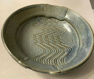 Studio Art Pottery Stoneware Blue Gray Serving Bowl Dish Artist Signed
