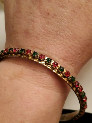 Vintage Gold Toned Red And Green Glass Bracelet