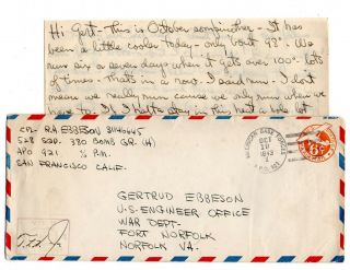 Wwii 1943 380th Bomb Group 5th Aaf Cover,  Letter Apo 921 Australia Censored