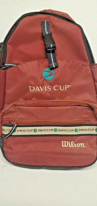 Vintage Wilson Davis Cup Tennis Bag Backpack Straps Maroon