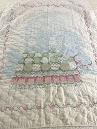 Vintage Hand Cross Stitched Basket Flowers And More Quilt In Progress 33x42