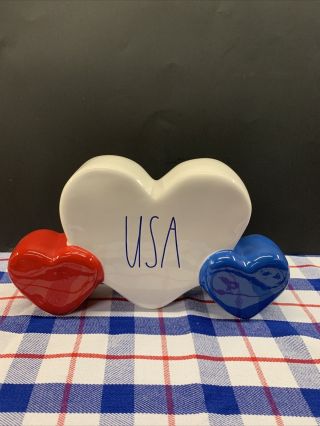 Rae Dunn Usa Red White & Blue Heart 4th Of July Patriotic Decor Ceramic 2021