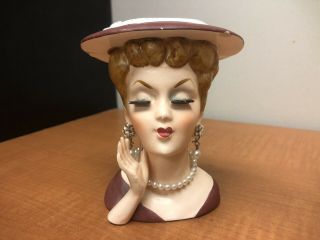 Vintage Maroon Lady Head Vase - Lee Wards Exclusive Japan