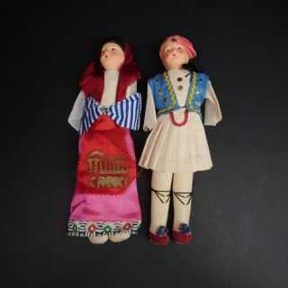 Vtg Greek Dolls Paper Mache Traditional Folk Costumes Boy Girl Art