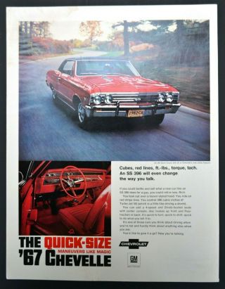 1967 Red Chevrolet Chevelle Ss 396 Sport Coupe Vintage Print Ad