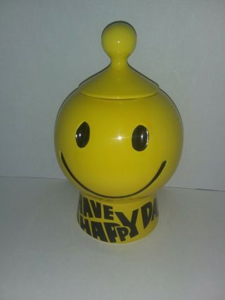 Vintage Mccoy Usa Pottery Smiley Face Cookie Jar Have A Happy Day With Lid