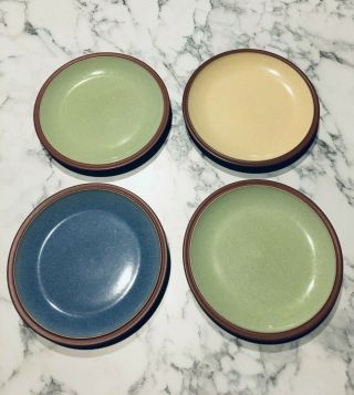 Set Of 4 Denby England Juice Handcrafted 7 1/4 " Bread Plates Green Yellow Blue