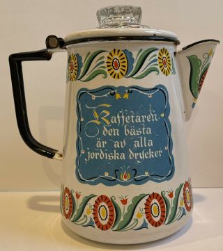 Vintage Berggren Swedish Enamel Large Coffee Pot Percolator