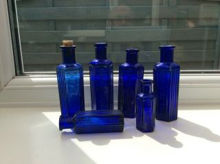 Antique Cobalt Blue Poison Bottles / Chemist Bottles / Home Decor
