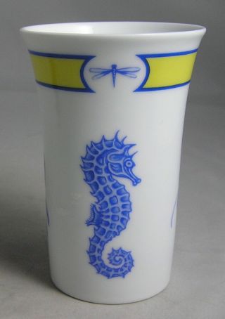 1988 Lynn Chase Designs " Costa Azzurra " 4 " Vase Shells Blue Yellow Exc.