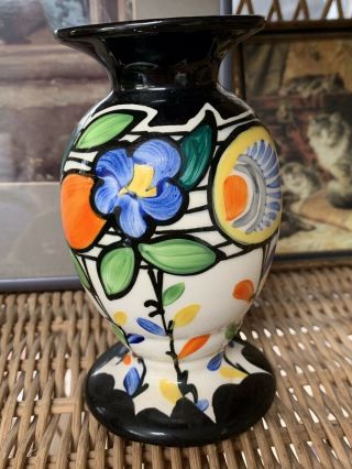Vintage Hand Painted Art Pottery Czech Flower Vase Czechoslovakia 5”