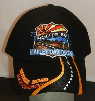 Harley Davidson Vintage Hat Motorcycle Route 66 Kingman Arizona Black Strapback