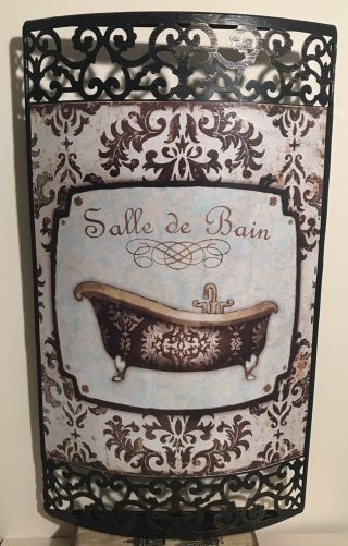 Antique Style Metal Hanging Sign “salle De Bain” Rustic Colors 13” Tall