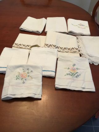 10.  Vintage Pillowcases (includes 2 Pairs And 1 Irish Linen Case)