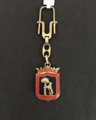 Vintage Keychain Madrid Metal Enamel Key Fob Ring Capital Of Spain Coat Of Arms
