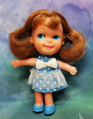 Vintage Liddle Kiddle Clone Doll Hong Kong Red Hair Girl Blue Polka Dotted Dress
