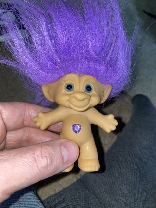 Vintage Ace Novelty Troll Doll Purple Hair Gem Bellybutton Treasure Trolls Toy