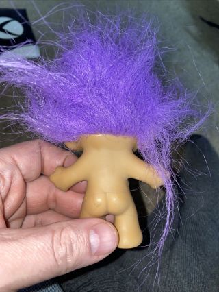 Vintage Ace Novelty Troll Doll Purple Hair Gem Bellybutton Treasure Trolls Toy 2