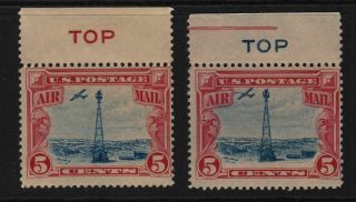 1928 Airmail Sc C11 5c Beacon Mnh Blue & Red Top Pair,  Hebert Cv $36 (4
