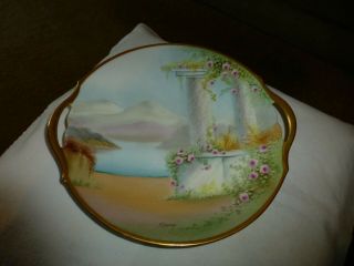 Ca.  1912 Pickard Porcelain Hand - Painted Handled Cake Plate - Signed " Gasper " Arts -