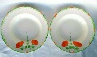 2 Vintage Swinnertons Luxor Vellum Orange Poppies Ribbed Shallow Bowls Plates