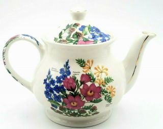 Sadler England Fine China Teapot Flowers Pink Blue & Orange Flowers
