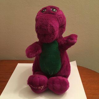 Vintage 1992 Lyons 13 " Plush Barney Dinosaur Purple Stuffed Golden Bear Toy