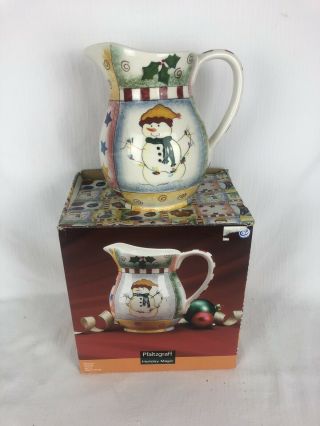 Pfaltzgraff Holiday Magic Ceramic Pitcher Christmas Snowman Stocking Rare Box