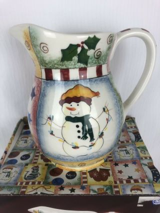 Pfaltzgraff Holiday Magic Ceramic Pitcher Christmas Snowman Stocking RARE Box 2